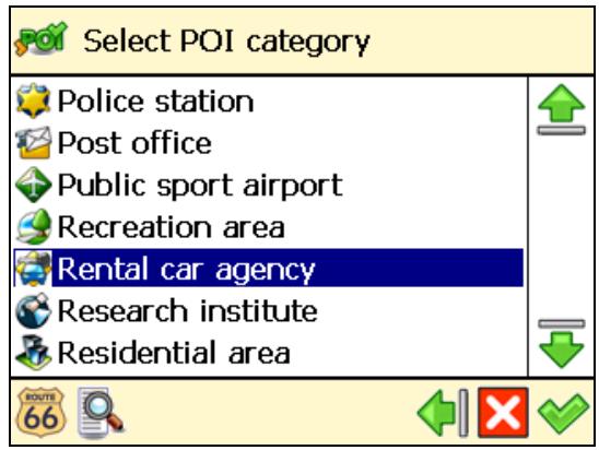 ROUTE 66 CHICAGO SW - Select a relevant POI category, for example Rental car agency and confirm your choice - 1