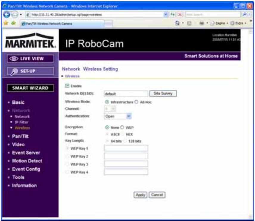 MARMITEK IP EYE ANYWHERE 10 - Network >> Wireless Setting* - 1