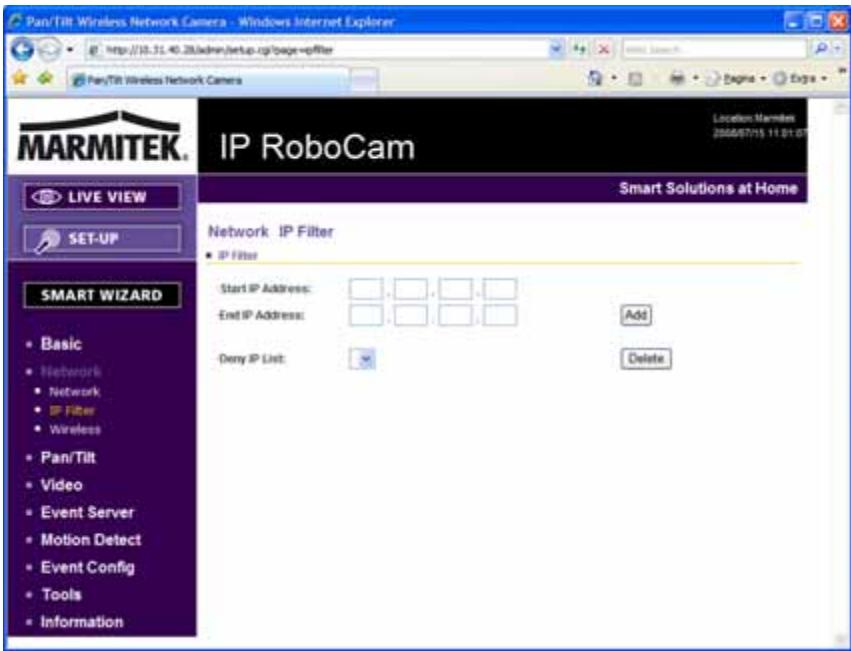 MARMITEK IP EYE ANYWHERE 10 - Network >> IP Filter - 1