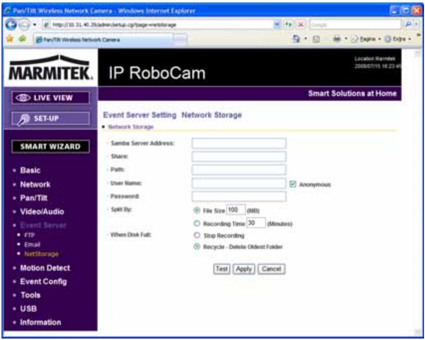 MARMITEK IP EYE ANYWHERE 10 - Event Server Setting >> Network Storage*** - 1
