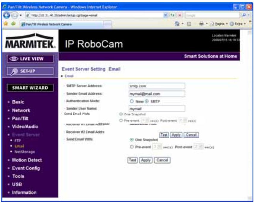 MARMITEK IP EYE ANYWHERE 11 - Event Server Setting >> Email - 1