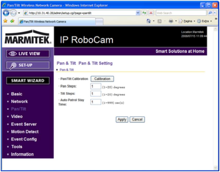 MARMITEK IP ROBOCAM 10 - Pan &amp; Tilt >> Pan &amp; Tilt Settings - 1