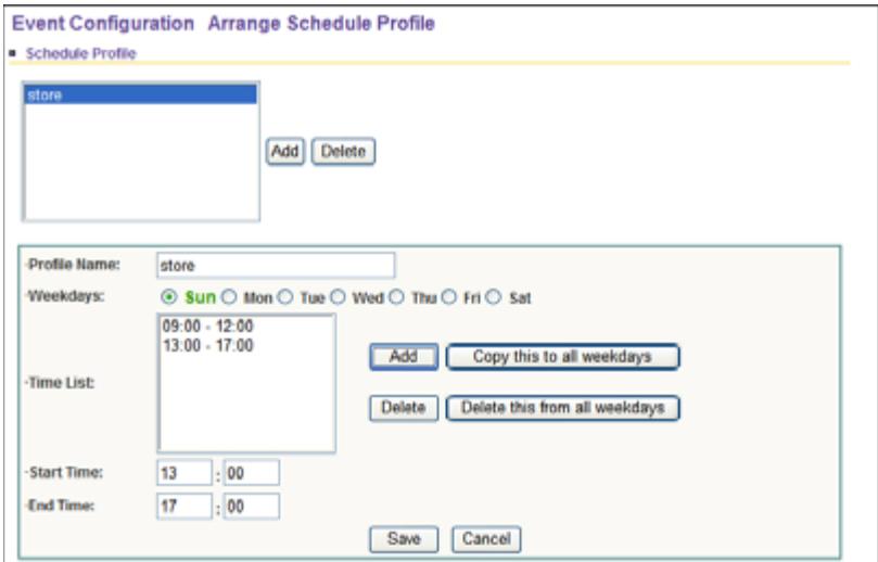 MARMITEK IP ROBOCAM 10 - Event Configuration >> Arrange Schedule Profile - 1