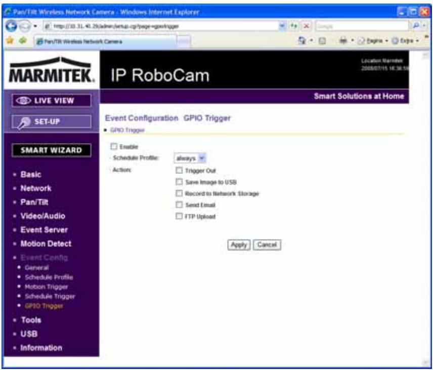 MARMITEK IP ROBOCAM 21 - Event Configuration >> GPIO Trigger** - 1