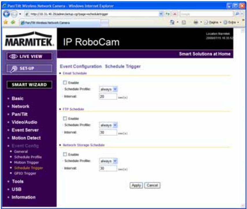 MARMITEK IP ROBOCAM 21 - Event Configuration >> Schedule Trigger - 1