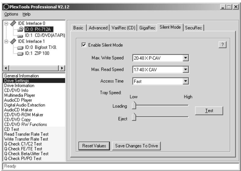 PLEXTOR PX-712A - To use PlexTools Professional to control Silent Mode: - 1