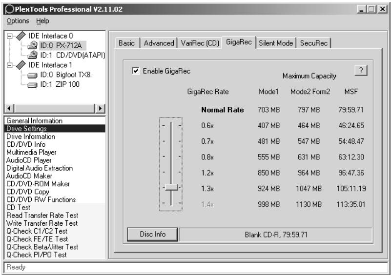 PLEXTOR PX-712UF - To use PlexTools Professional to burn a GigaRec disc: - 1