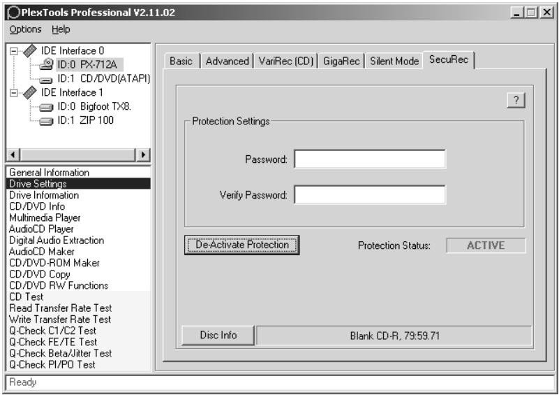 PLEXTOR PX-712UF - To password-protect a disc with SecuRec: - 1