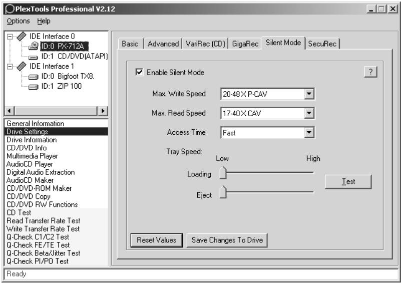 PLEXTOR PX-712UF - To use PlexTools Professional to control Silent Mode: - 1