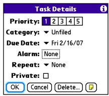 PALMONE CENTRO - Setting task priority, due date, and other details - 1