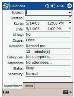 AUDIOVOX PPC-6600 - Create or Change an Appointment - 2