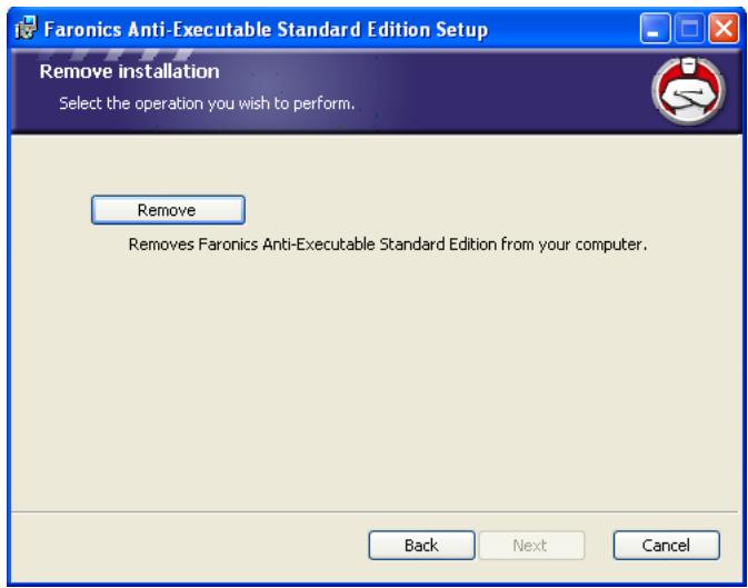 FARONICS ANTI-EXECUTABLE STANDARD - Uninstalling using the Setup Wizard - 3