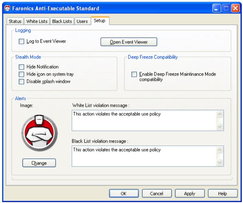 FARONICS ANTI-EXECUTABLE STANDARD - Setup Tab - 1