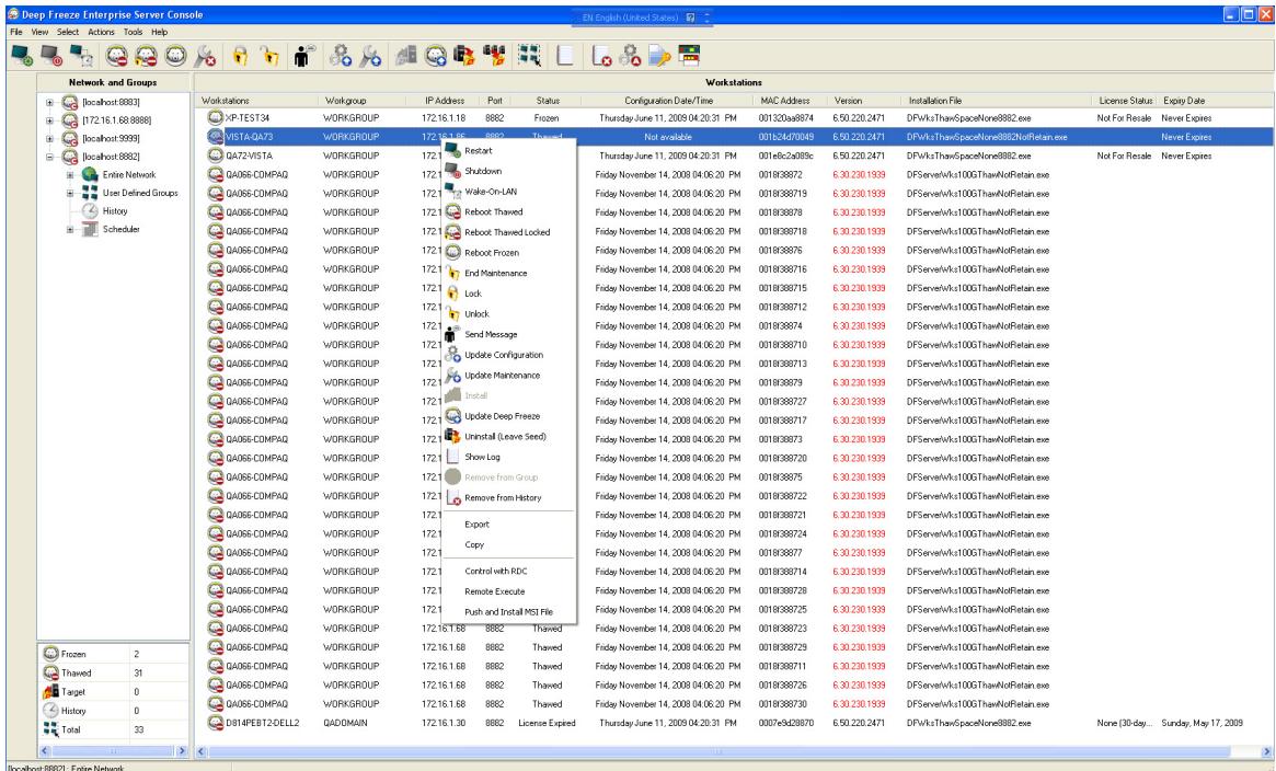 FARONICS DEEP FREEZE SERVER ENTERPRISE - Uninstalling Deep Freeze on the Workstation via the Console - 1