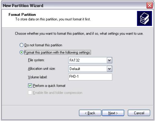 FREECOM FHD-2 - Creating a partition on the FHD-2 under Windows XP / 2000 - 5