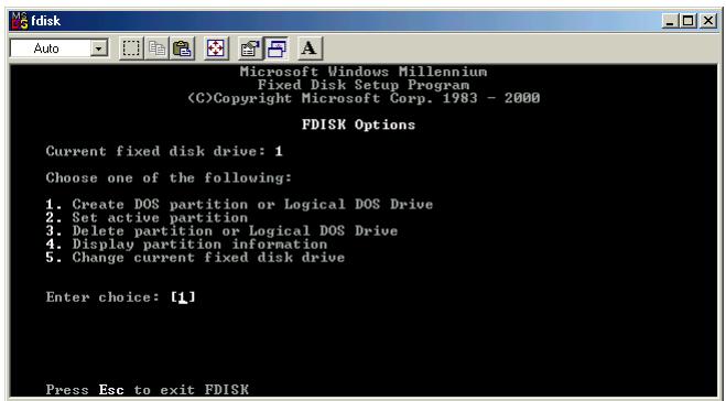 FREECOM FHD-2 - Creating a partition on the FHD-2 under Windows 98 SE / ME - 2