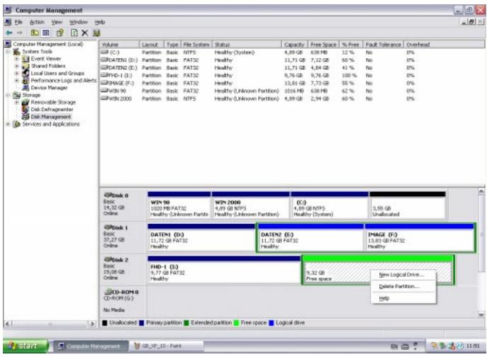 FREECOM FHD-2 - Creating two or more partitions on the FHD-2 under Windows XP / 2000 - 5