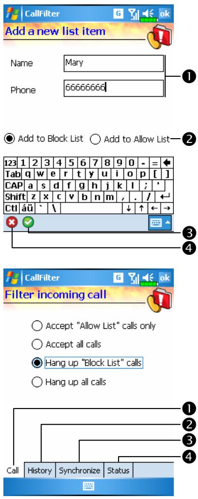 E-TEN G500 PLUS - Tap Programs, Phone, and then Call Filter. - 3