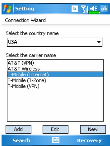 E-TEN G500 PLUS - Tap, Settings, the Connections tab, and then Connection Wizard. - 1