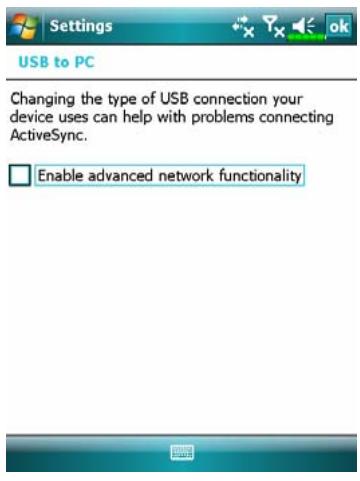 E-TEN X500 - Tap 7, Settings, the Connections tab, and then USB to PC. - 1