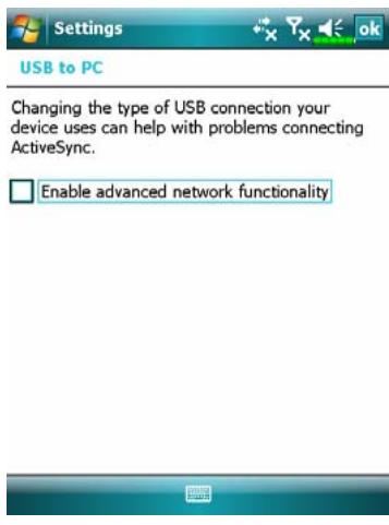 E-TEN X500 PLUS - Tap 7, Settings, the Connections tab, and then USB to PC. - 1