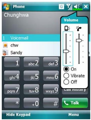 E-TEN X500 PLUS - Adjusting the Phone Volume - 1
