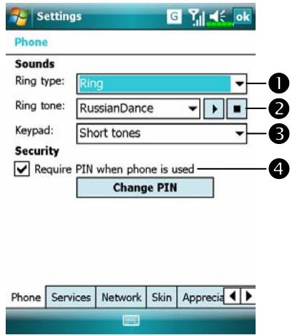 E-TEN X500 PLUS - Tap Menu, Options, and then the Phone tab. - 1