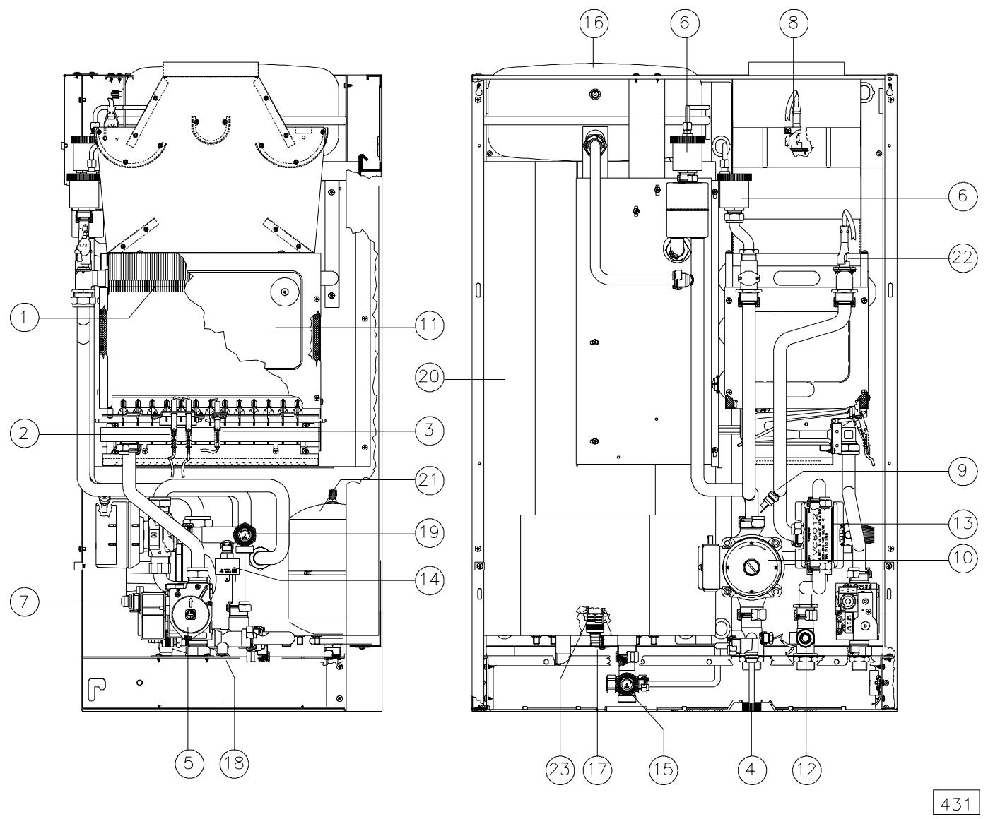PERFORMANCE 24 E - Composants présents sur la chaudière performance 24 EB - 1