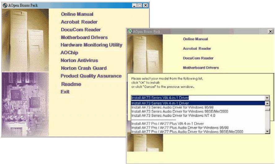 AOPEN AK73A - Autorun menu du disque bonus CD - 1