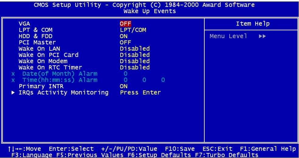 AOPEN MX33 - Power Management > Wake Up Events - 1