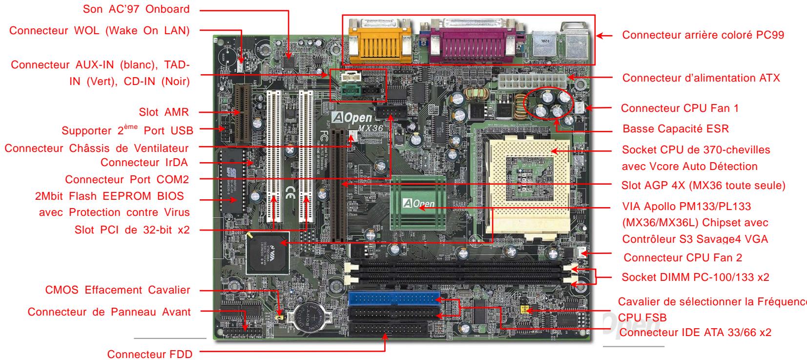 AOPEN MX36L - Le plan de la carte mère - 1