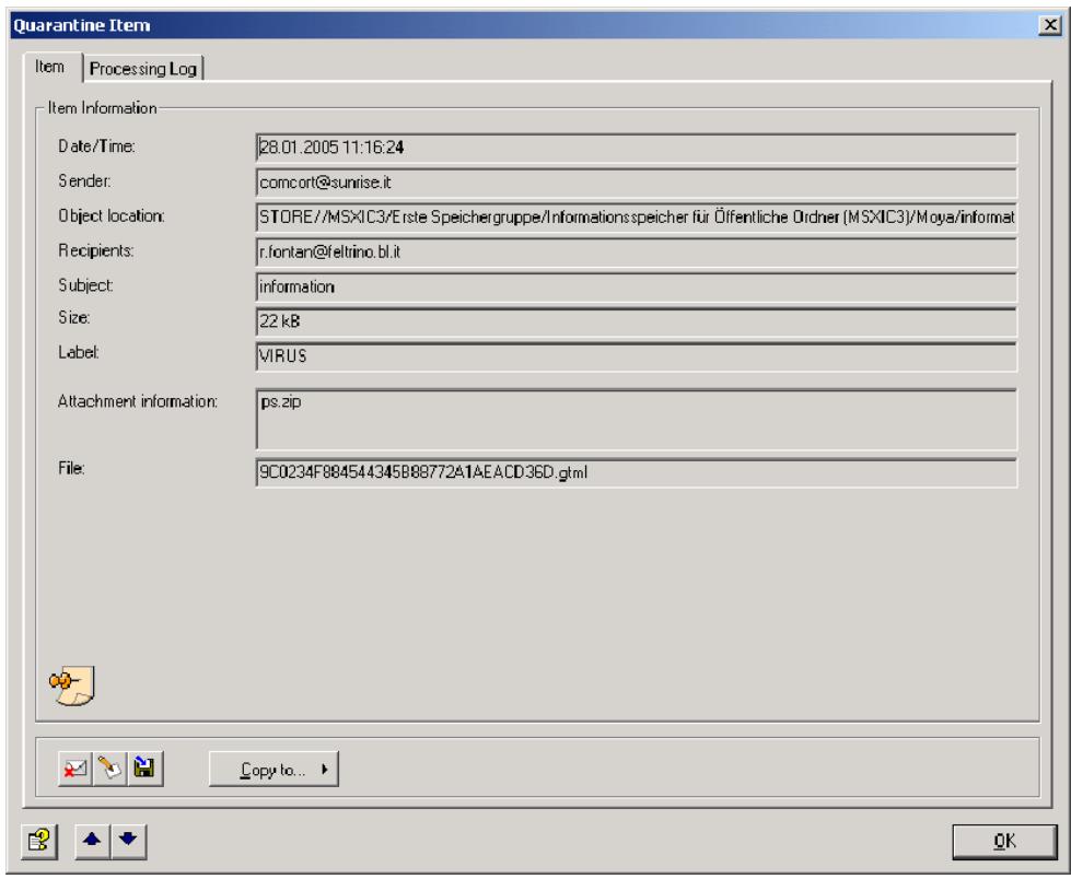 AVIRA ANTIVIR EXCHANGE - Example of a Mail in the Information Store Quarantine - 1