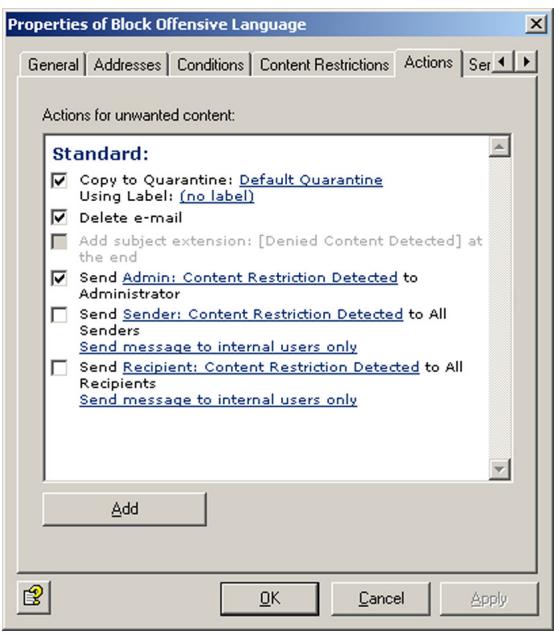 AVIRA ANTIVIR EXCHANGE - Defining actions - 1