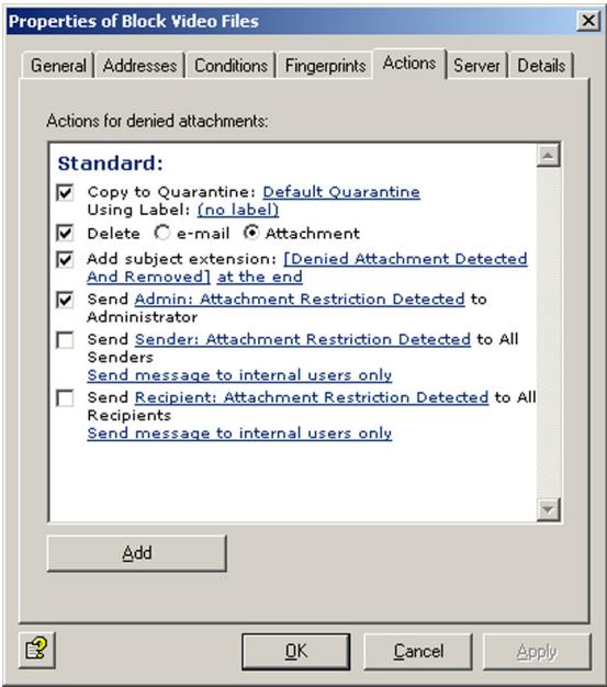 AVIRA ANTIVIR EXCHANGE - Defining Actions - 1