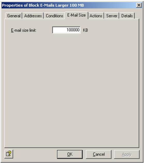 AVIRA ANTIVIR EXCHANGE - Specifying Message Size - 1