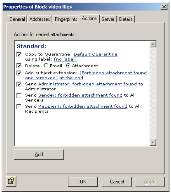 AVIRA ANTIVIR EXCHANGE - Defining Actions - 1