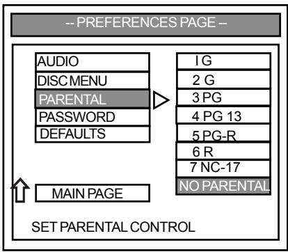 VIETA DVD-3 - Selecting the parental control - 1
