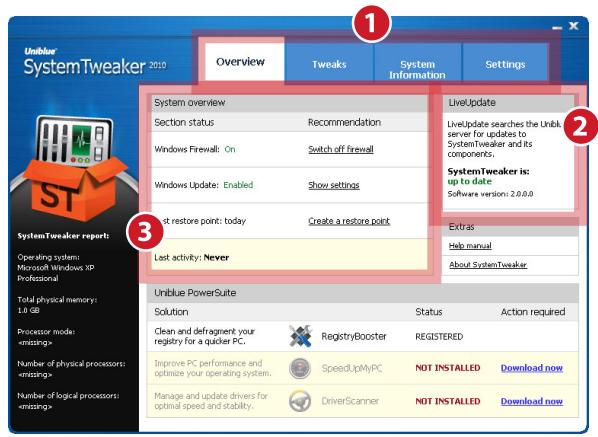 UNIBLUE SYSTEMTWEAKER - Interface overview - 1