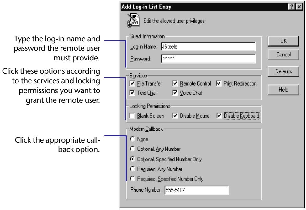 LAPLINK TECH - To create an entry in the Log-in List: - 4