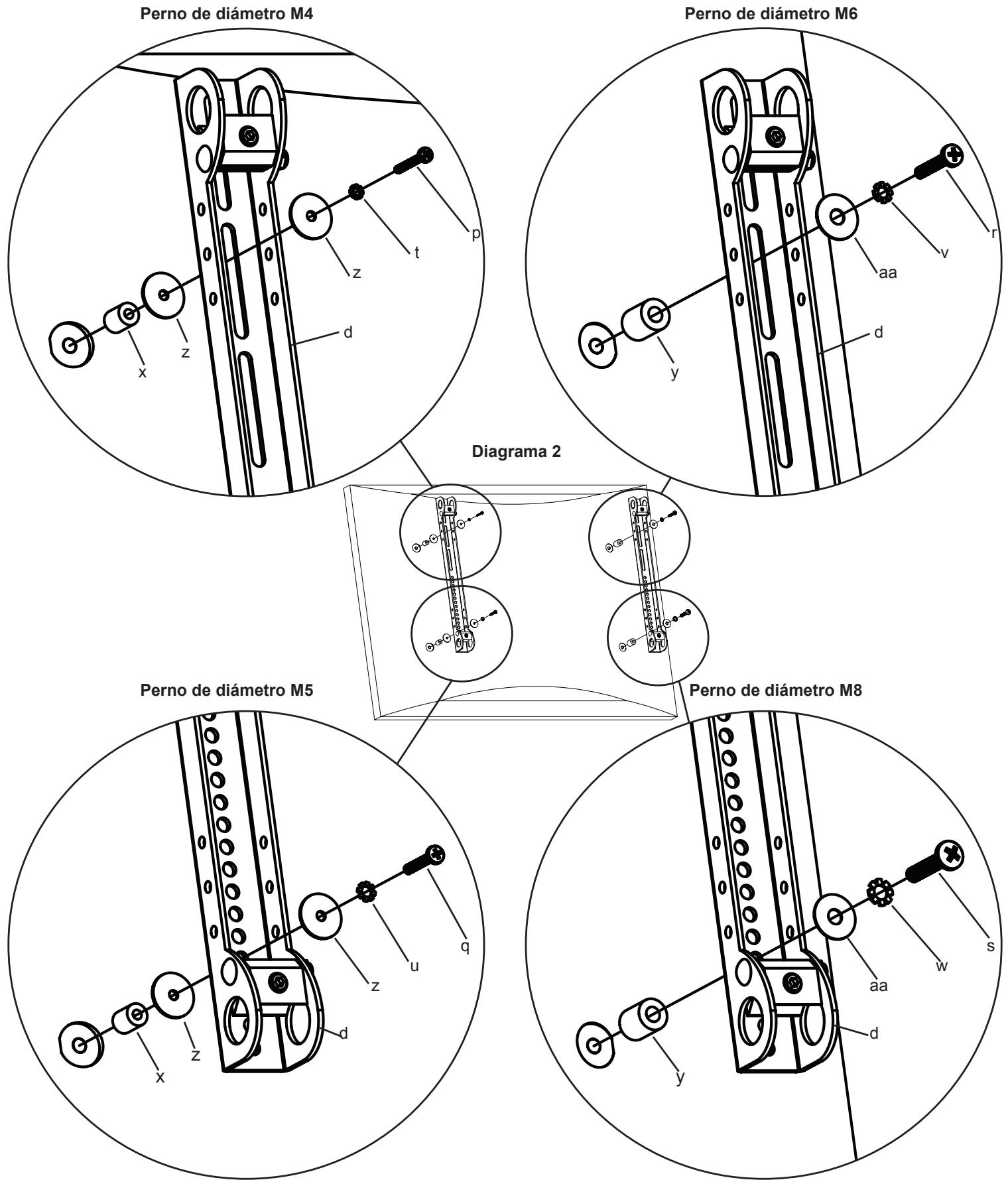 SANUS VISIONMOUNT FLAT PANEL WALL MOUNT-VMSA - Paso 2: Montaje de los soportes de monitor a un telesor con la parte trasera curvada o con othero tipo de obstruccion. - 2