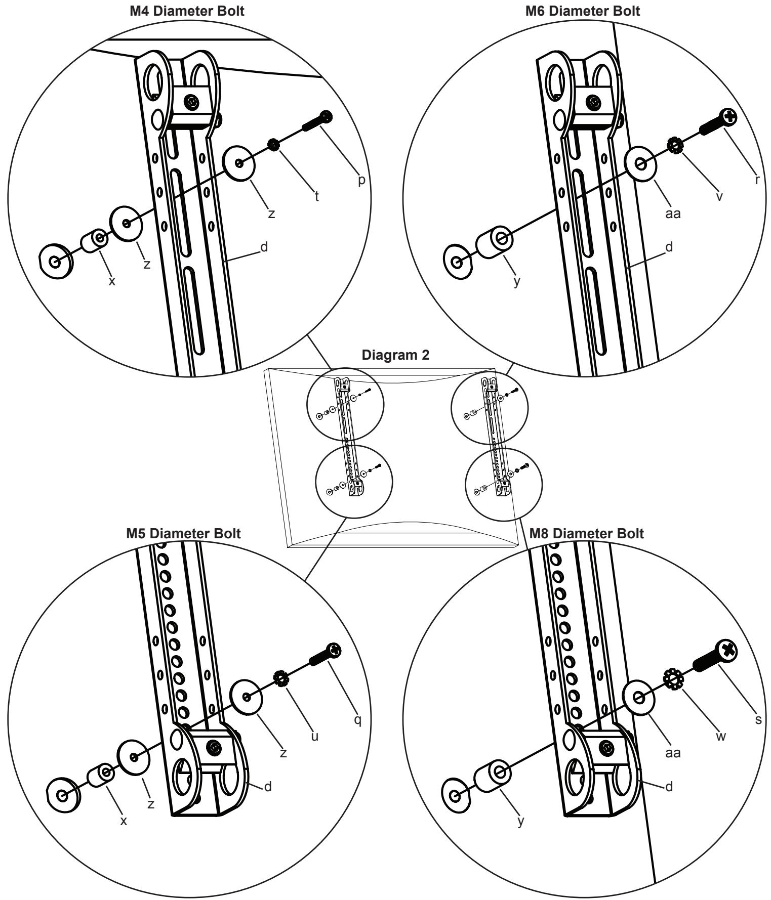 SANUS VISIONMOUNT FLAT PANEL WALL MOUNT-VMSA - Step 2: Mounting the Monitor Brackets to a television with a curved back or any other obstruction. - 1