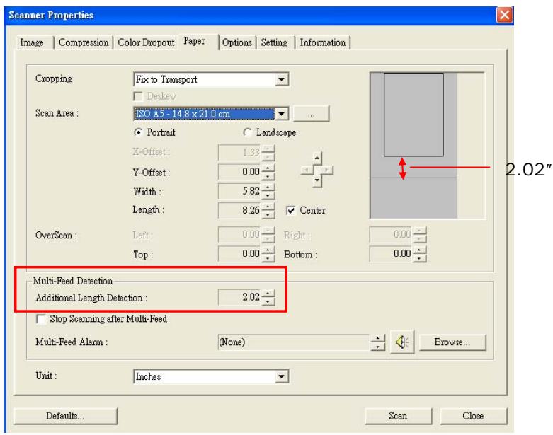 AVISION AV121 - Example : Additional Length Detection : Set Additional Length to be 2.02 inches - 1