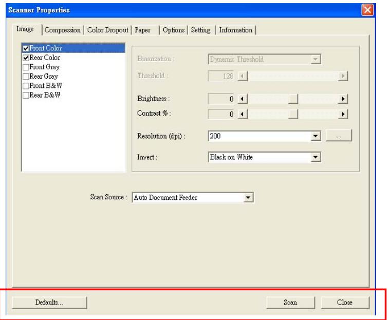 AVISION AV121 - Buttons on the Scanner Properties Dialog Box - 1