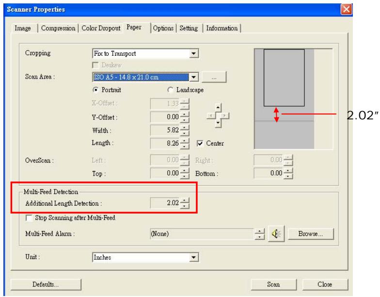 AVISION AV3850 - Example : Additional Length Detection : Set Additional Length to be 2.02 inches - 1