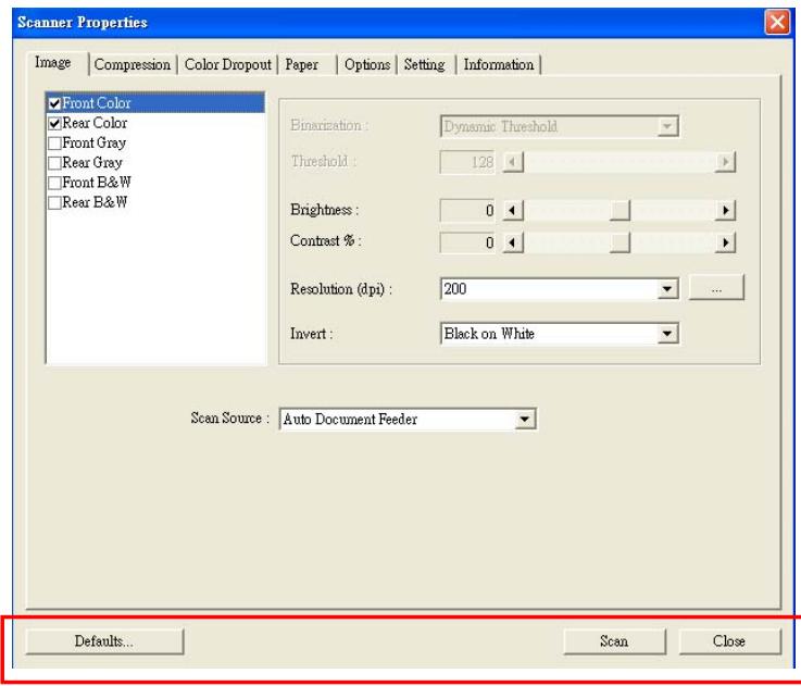 AVISION AV3850 - BUTTONS ON THE SCANNER PROPERTIES DIALOG BOX - 1