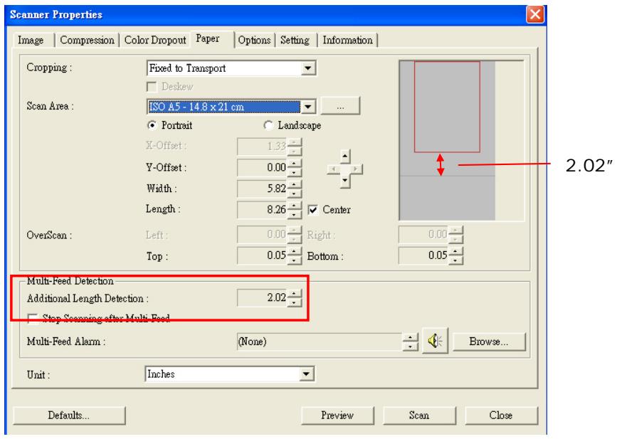 AVISION AV8050U-G - Example : Additional Length Detection : Set Additional Length to be 2.02 inches - 1