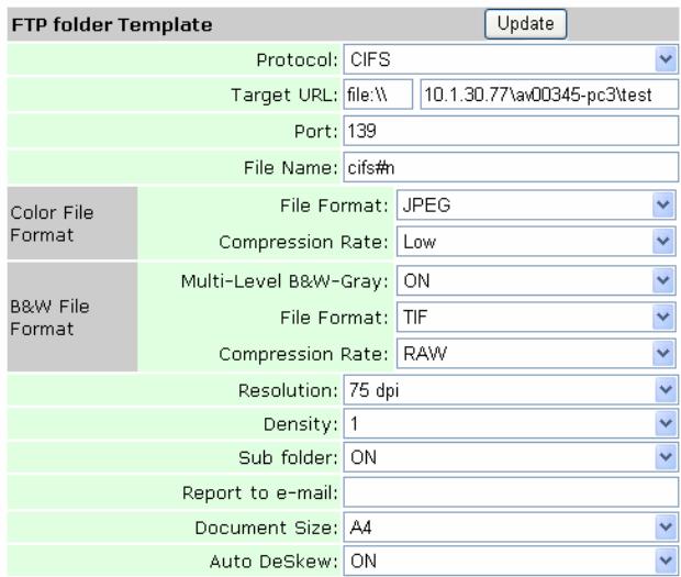 AVISION NETDELIVER @V2500 - Specifying the FTP Folder Template by the Product's Web Page - 3
