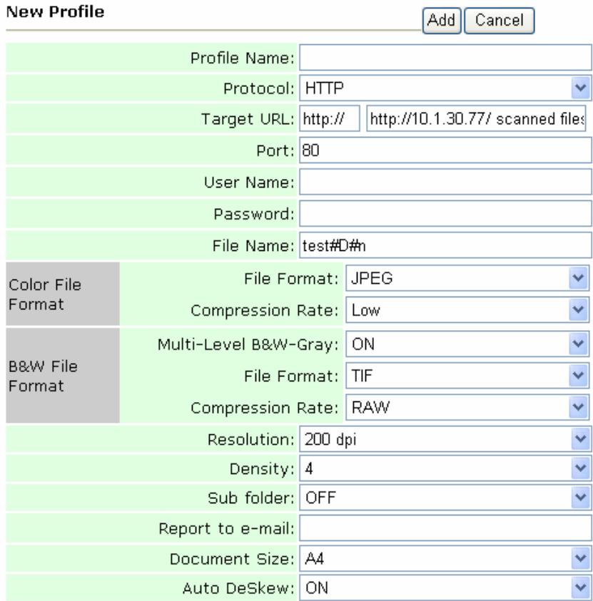 AVISION NETDELIVER @V2500 - Click New to prompt the New Profile dialog. - 1