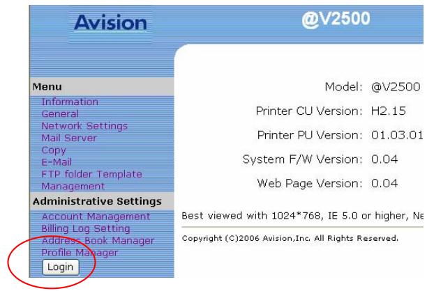 AVISION NETDELIVER @V2500 - SETTING UP ACCOUNT MANAGEMENT BY THE PRODUCT'S WEB PAGE - 1