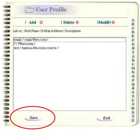 AVISION NETDELIVER @V5100 - Click "User Profile", the following User Profile screen appears. - 6